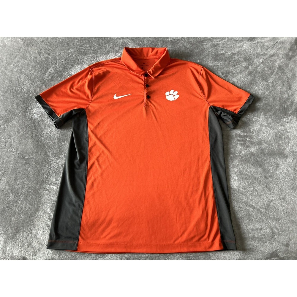 Nike Dri Fit Clemson Tigers Football Polo Shirt Men Size XL Athletic Orange Gray